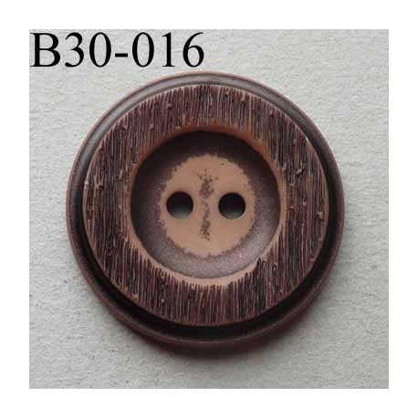 bouton fantaisie 30 mm pvc couleur marron imitation bois 2 trous diamètre 30 millimètres