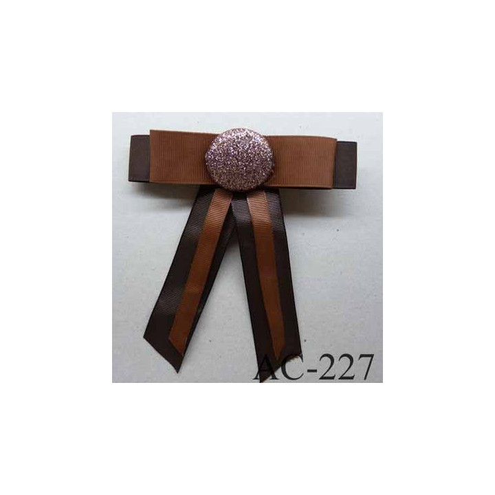 broche en tissu noeud marron avec centre pailleté (diamètre 32 mm) longueur 13 cm 