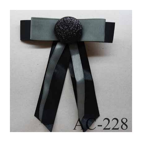 broche en tissu noeud noir avec centre pailleté (diamètre 32 mm) longueur 13 cm 