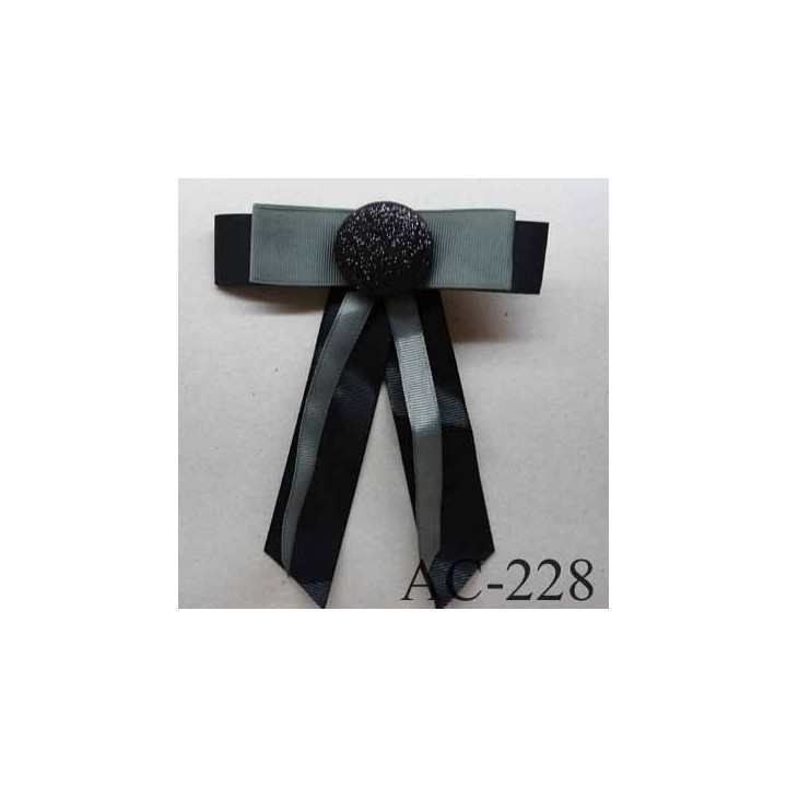 broche en tissu noeud noir avec centre pailleté (diamètre 32 mm) longueur 13 cm 