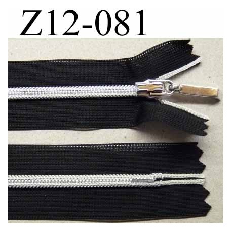 fermeture zip à glissière invisible longueur 12 cm largeur 2.5 cm couleur noir et glissière et curseur argenté non séparable 