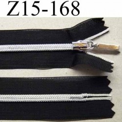 fermeture zip à glissière invisible longueur 15 cm largeur 2.5 cm couleur noir et glissière et curseur argenté non séparable