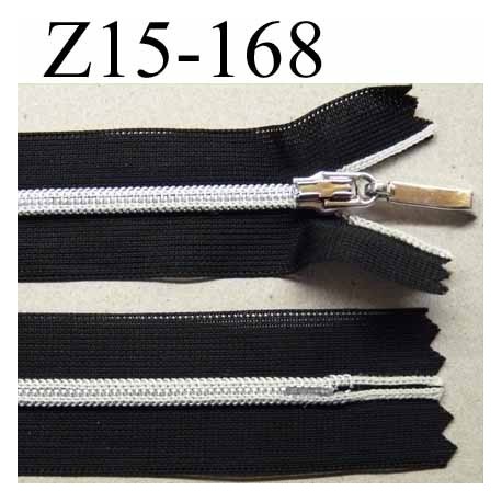 fermeture zip à glissière invisible longueur 15 cm largeur 2.5 cm couleur noir et glissière et curseur argenté non séparable