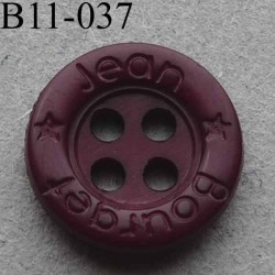 bouton diamètre 11 mm 4 trous couleur bordeaux inscription JEAN BOURGET diamètre 11 mm