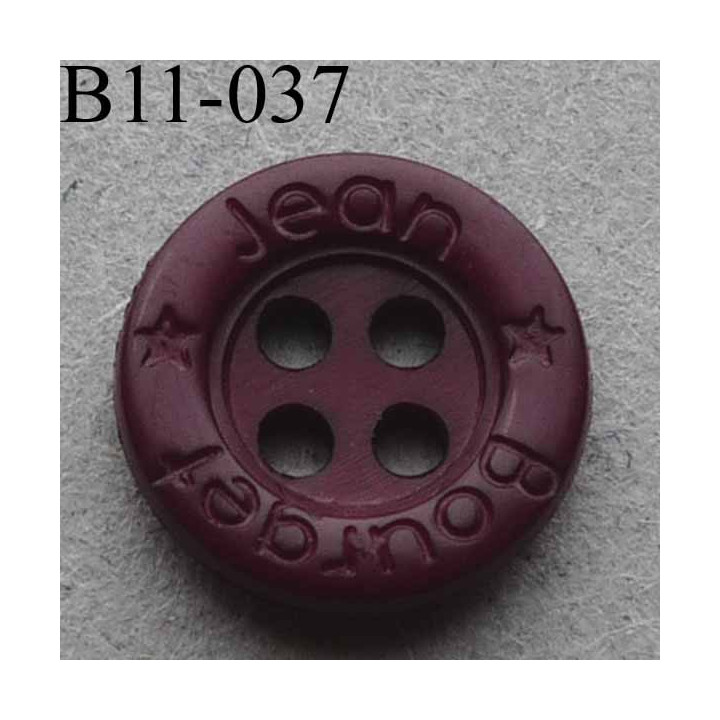 bouton diamètre 11 mm 4 trous couleur bordeaux inscription JEAN BOURGET diamètre 11 mm