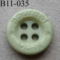 bouton diamètre 11 mm 4 trous couleur vert d'eau inscription JEAN BOURGET diamètre 11 mm