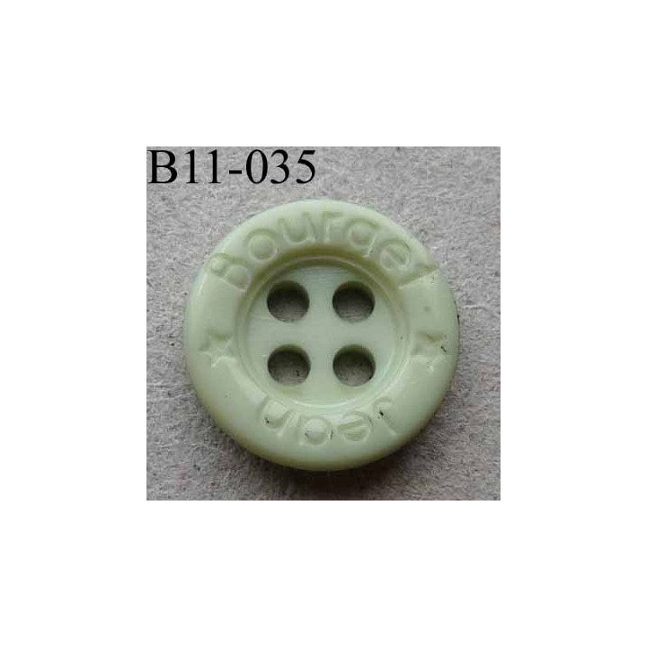 bouton diamètre 11 mm 4 trous couleur vert d'eau inscription JEAN BOURGET diamètre 11 mm