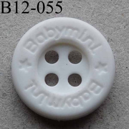 bouton diamètre 12 mm 4 trous couleur blanc inscription BABYMINI  diamètre 12 mm