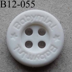 bouton diamètre 12 mm 4 trous couleur blanc inscription BABYMINI diamètre 12 mm