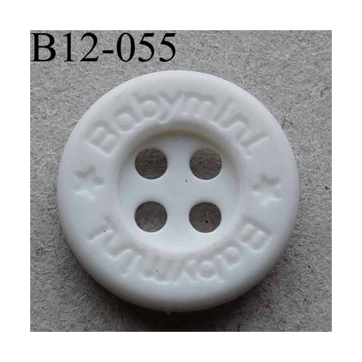 bouton diamètre 12 mm 4 trous couleur blanc inscription BABYMINI  diamètre 12 mm