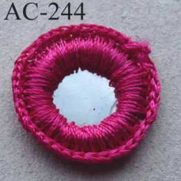 ornement décor couture sequins effet "petit miroir" pourtour fil de couleur fushia diamètre 17 mm