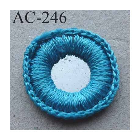 ornement décor couture sequins effet "petit miroir" pourtour fil de couleur turquoise diamètre 17 mm