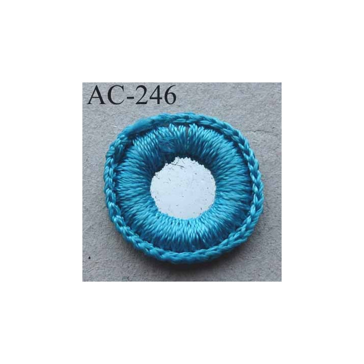 ornement décor couture sequins effet "petit miroir" pourtour fil de couleur turquoise diamètre 17 mm