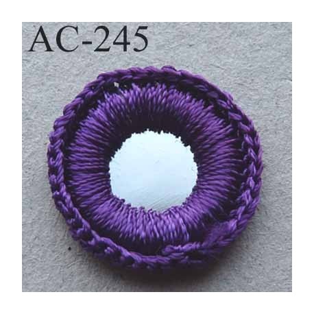 ornement décor couture sequins effet "petit miroir" pourtour fil de couleur violet diamètre 17 mm