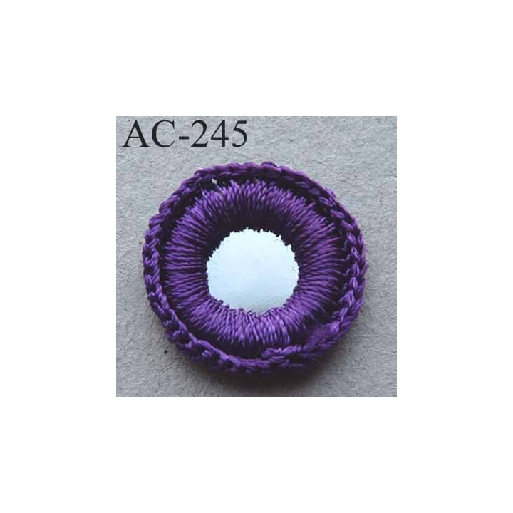 ornement décor couture sequins effet "petit miroir" pourtour fil de couleur violet diamètre 17 mm