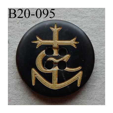 bouton fantaisie haut de gamme diamètre 20 mm couleur noir motif ancre marine 4 trous diamètre 20 millimètre  