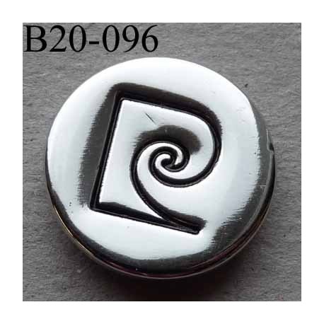 bouton 20 mm métal PIERRE CARDIN couleur chrome accroche avec un anneau au dos 20 millimètres