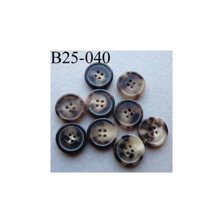 bouton 25 mm haut de gamme couleur marron marbré avec bordure 4 trous 25 millimètres vendu à l'unité