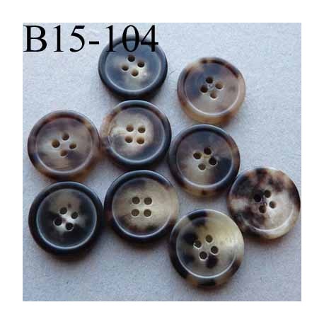 bouton 15 mm haut de gamme couleur marron marbré avec bordure 4 trous 15 millimètres vendu à l'unité