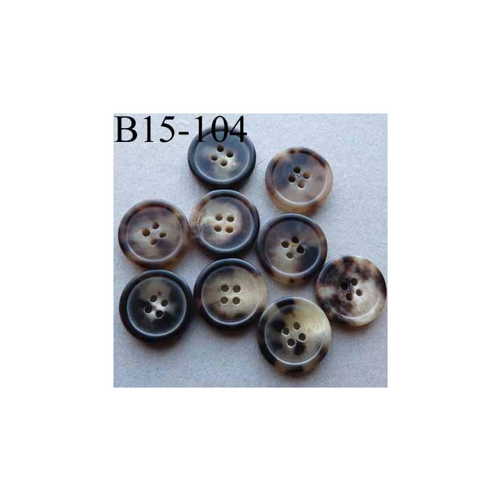 bouton 15 mm haut de gamme couleur marron marbré avec bordure 4 trous 15 millimètres vendu à l'unité