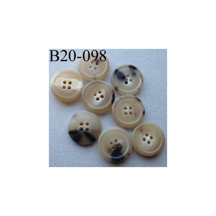 bouton 20 mm haut de gamme couleur beige marbré avec bordure 4 trous 20 millimètres vendu à l'unité