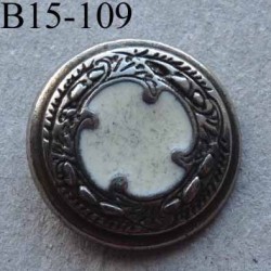 bouton métal 15 mm haut de gamme style ancien couleur argenté patiné et blanc cassé accroche un anneau