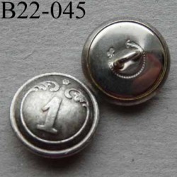 bouton métal 22 mm haut de gamme style ancien couleur acier patiné  inscription chiffre 1 accroche un anneau