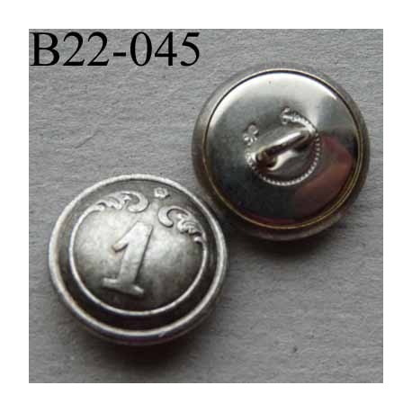 bouton métal 22 mm haut de gamme style ancien couleur acier patiné inscription chiffre 1 accroche un anneau