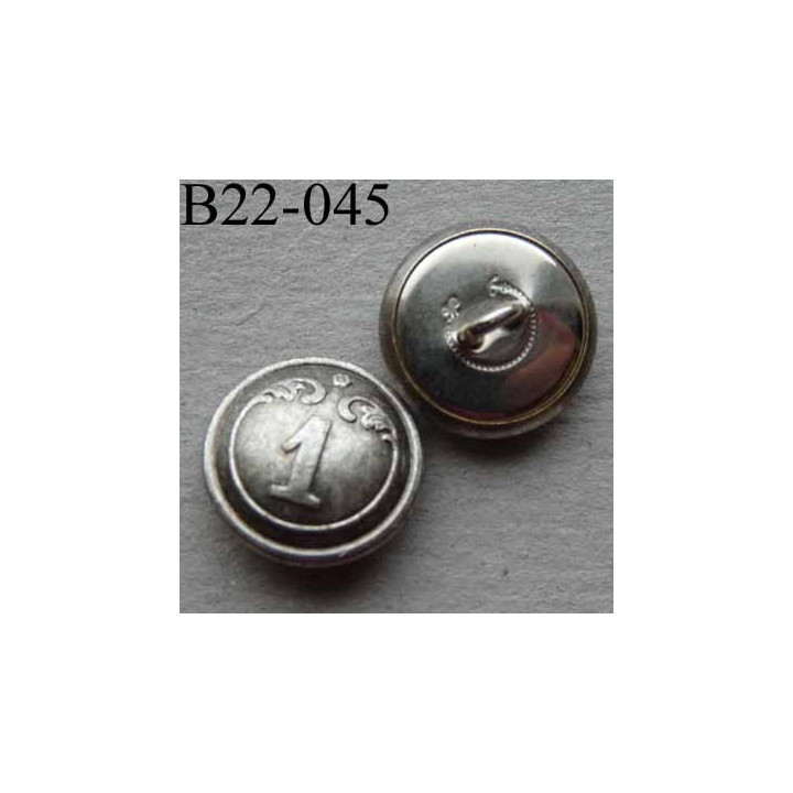 bouton métal 22 mm haut de gamme style ancien couleur acier patiné  inscription chiffre 1 accroche un anneau