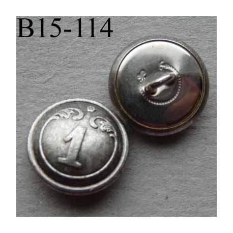  bouton métal 15 mm haut de gamme style ancien couleur acier patiné noir inscription chiffre 1 accroche un anneau