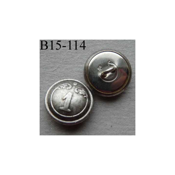  bouton métal 15 mm haut de gamme style ancien couleur acier patiné inscription chiffre 1 accroche un anneau