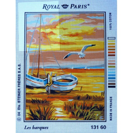 canevas 30X40 marque ROYAL PARIS thème les barques dimension 30 centimètres par 40 centimètres 100 % coton