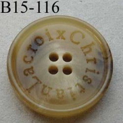 bouton 15 mm haut de gamme siglé CHRISTIAN LACROIX couleur beige écru marbré 4 trous 
