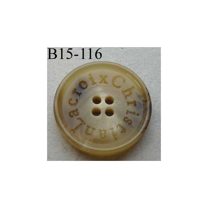 bouton 15 mm haut de gamme siglé CHRISTIAN LACROIX couleur beige écru marbré 4 trous 