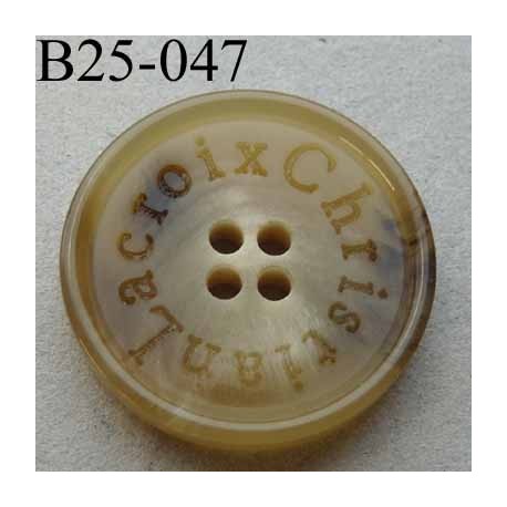 bouton 25 mm haut de gamme siglé CHRISTIAN LACROIX couleur beige écru marbré 4 trous 