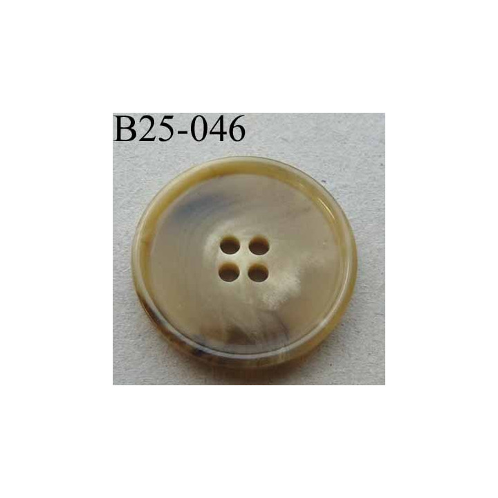 bouton 25 mm haut de gamme couleur beige écru marbré  brillant4 trous