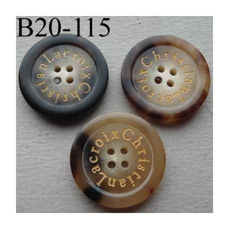 bouton 20 mm haut de gamme siglé CHRISTIAN LACROIX couleur marron marbré 4 trous vendu à l'unité