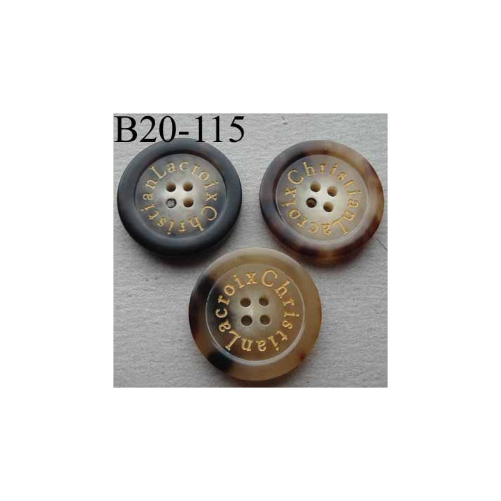 bouton 20 mm haut de gamme siglé CHRISTIAN LACROIX couleur marron marbré 4 trous vendu à l'unité