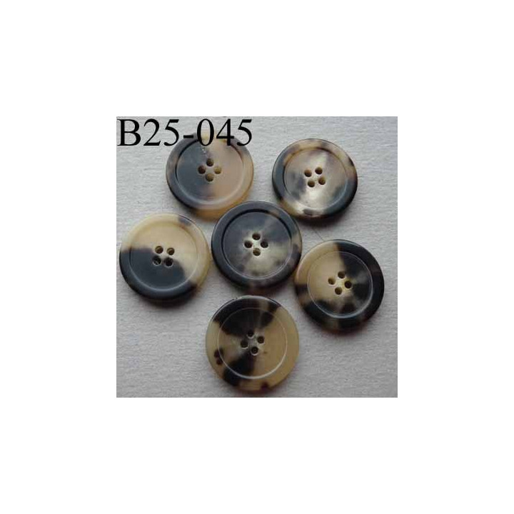 bouton 25 mm haut de gamme couleur marron beige translucide marbré 4 trous vendu à l'unité
