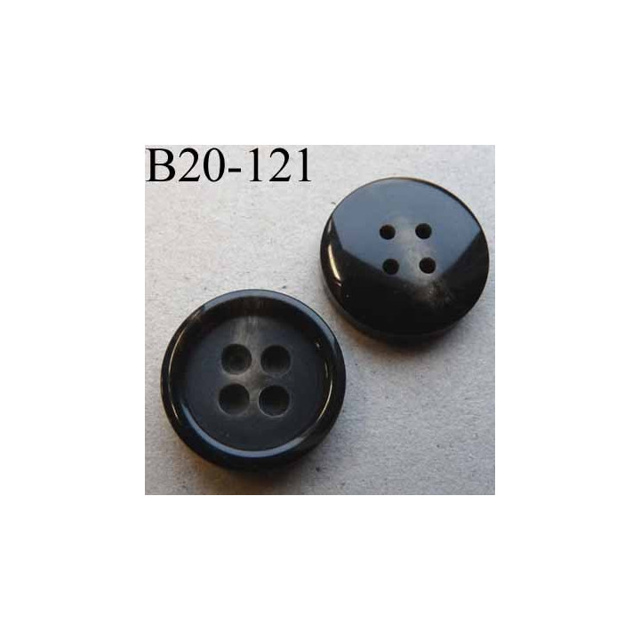 bouton 20 mm haut de gamme couleur noir légèrement marbré marron beige avec bordure 4 trous 
