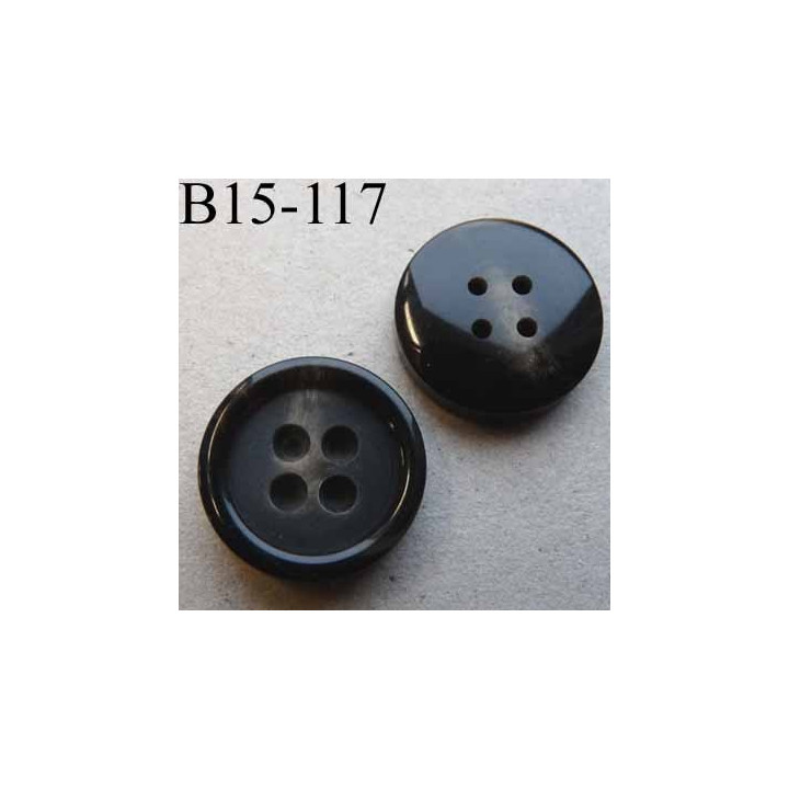 bouton 15 mm haut de gamme couleur noir légèrement marbré marron beige avec bordure 4 trous 