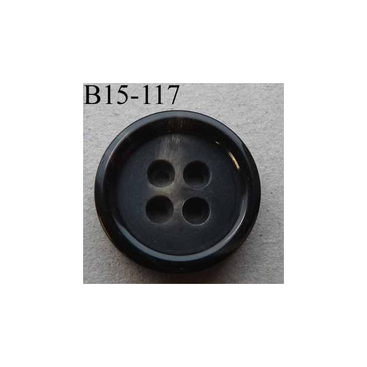 bouton 15 mm haut de gamme couleur noir légèrement marbré marron beige avec bordure 4 trous 