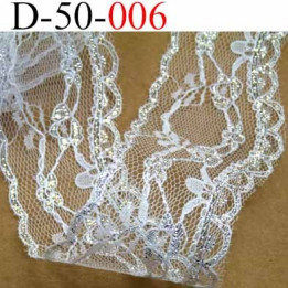 dentelle synthétique blanche et argent largeur 50 mm vendu au mètre