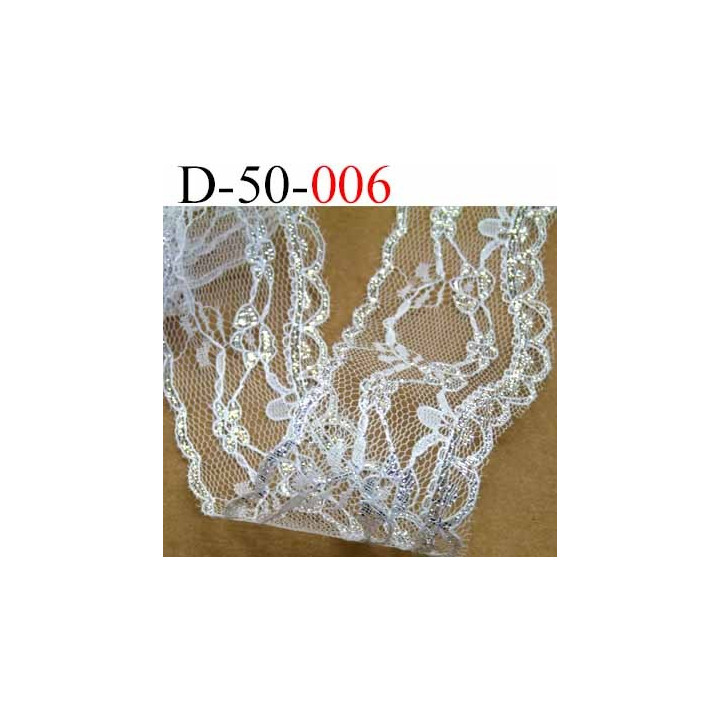 dentelle synthétique blanche et argent largeur 50 mm vendu au mètre