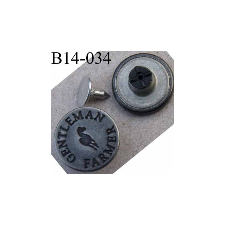 Bouton pour jeans 14 mm haut de gamme siglé Gentleman Farmer en métal diamètre 14 mm couleur acier avec le clou superbe
