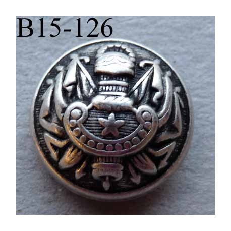 bouton métal 15 mm haut de gamme couleur noir et gris décoration armoiries accroche un anneau