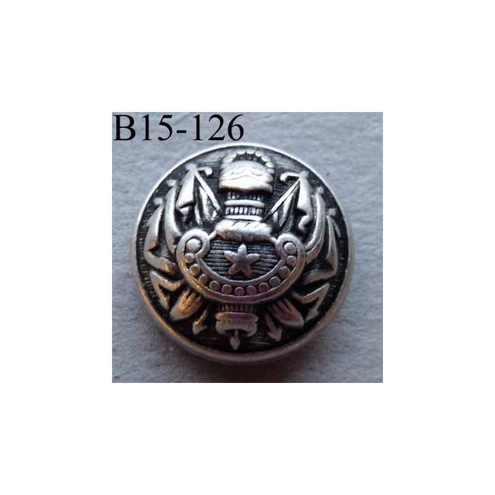 bouton métal 15 mm haut de gamme couleur noir et gris décoration armoiries accroche un anneau