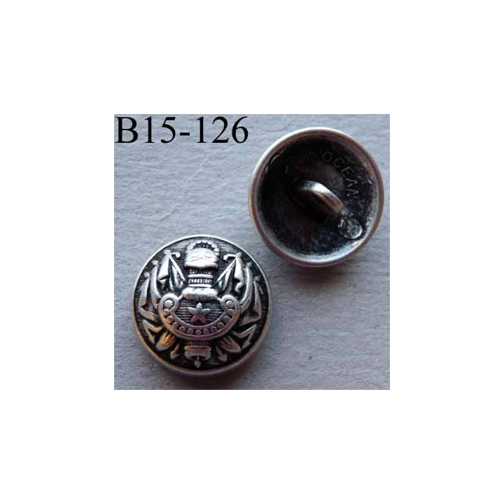 bouton métal 15 mm haut de gamme couleur noir et gris décoration armoiries accroche un anneau