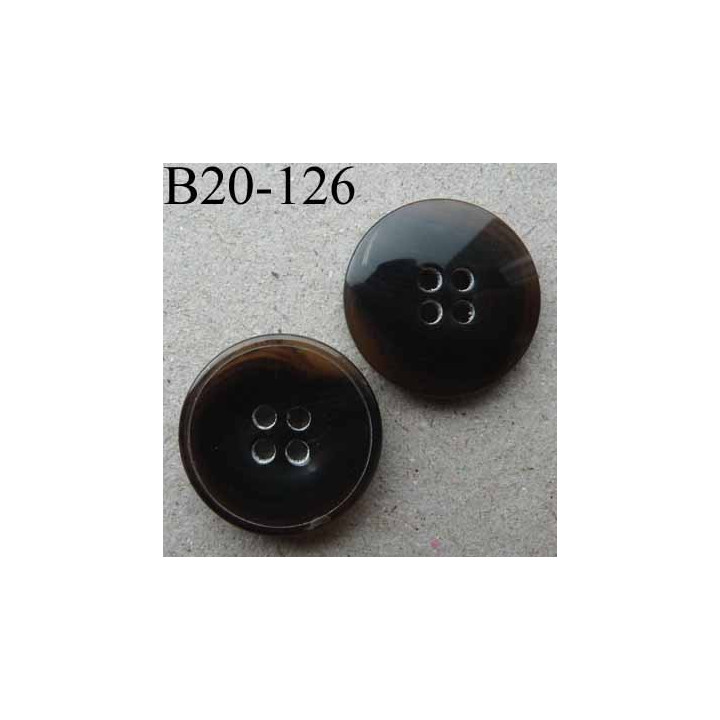 bouton 20 mm haut de gamme couleur marron centre opaque une partie de la bordure translucide 4 trous
