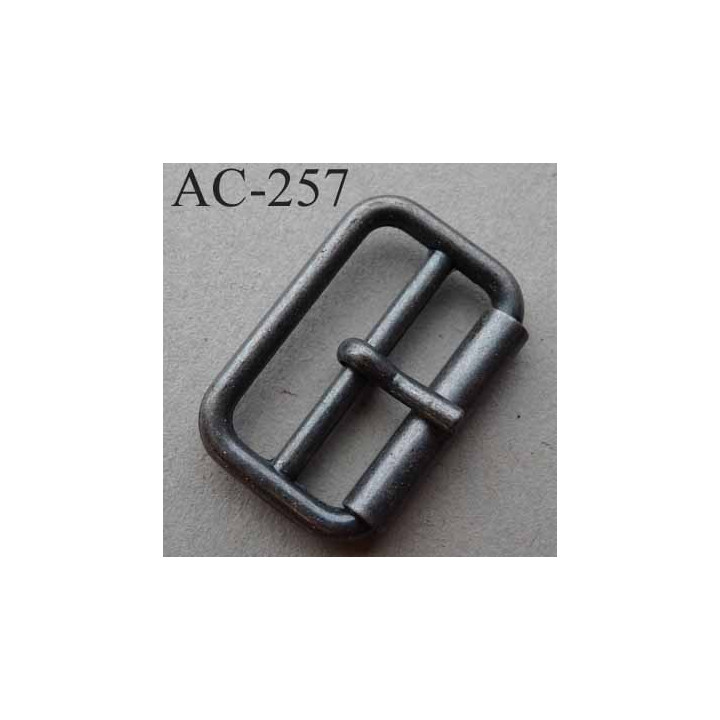Boucle rectangle en métal couleur acier patiné à ardillon tige avec cran 12 mm largeur extérieur 31 mm